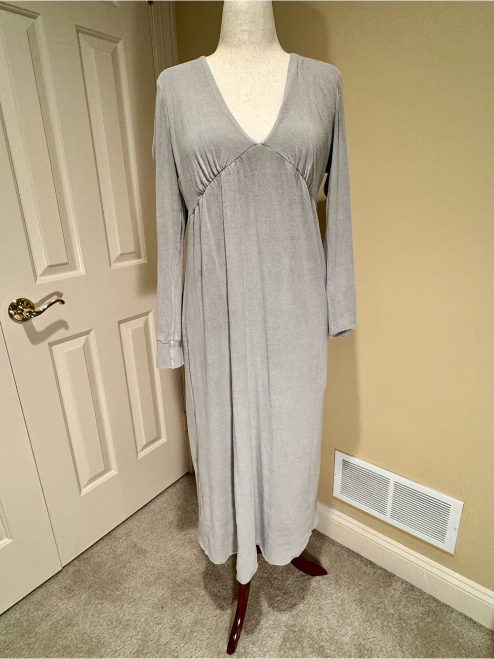 James Perse Gray Sky-Pigment Long Sleeve Maxi Dress